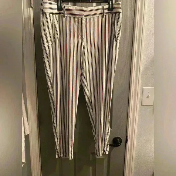 Ann Taylor LOFT white & black striped boyfriend pants with zipper at leg size 10 - Picture 1 of 9